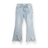 Jeans Denim con vita regolabile e frange