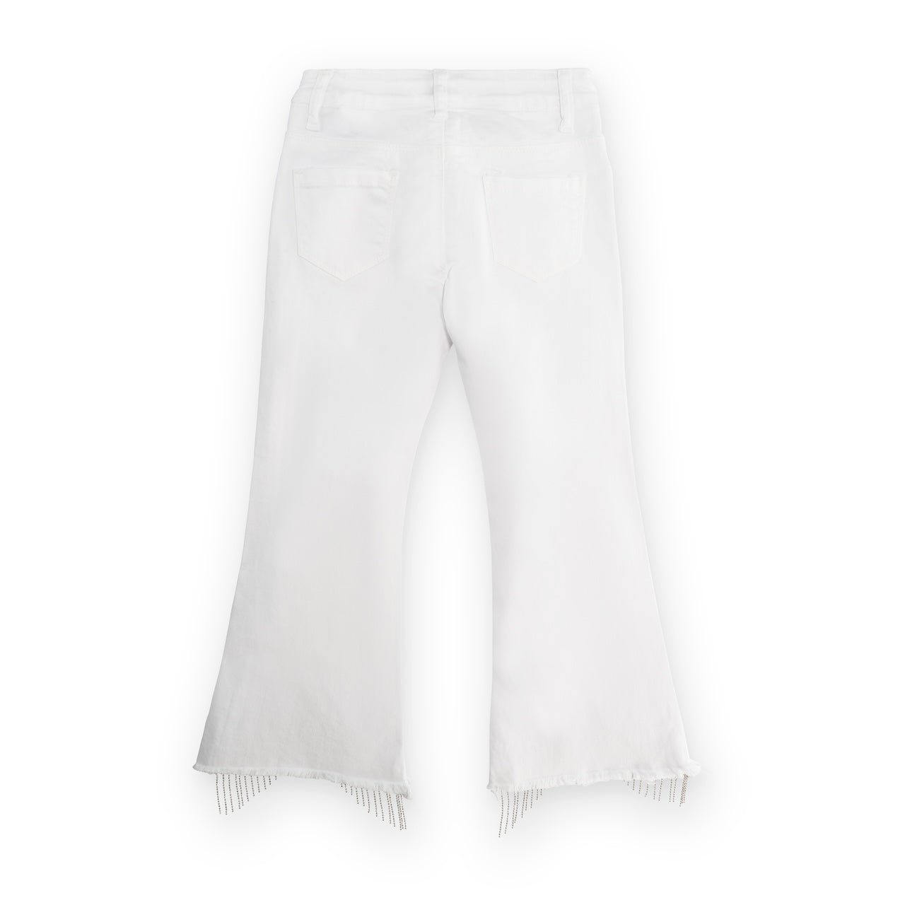 Jeans Denim con vita regolabile e frange