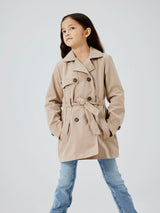 Trench Coat Madelin Junior con Dettaglio Volant e Tasche Frontali