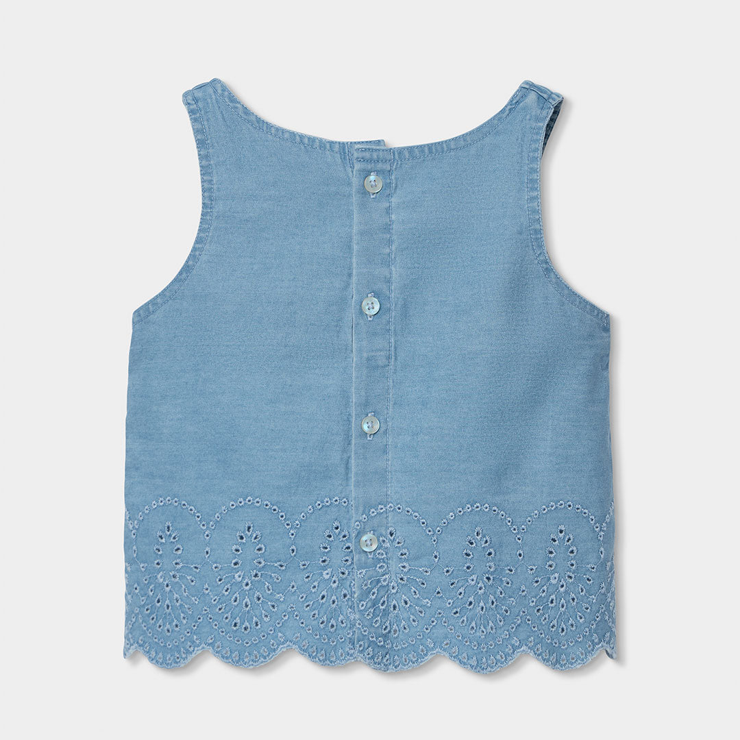 Top denim ricamo per ragazza