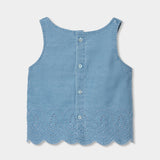 Top denim ricamo per ragazza
