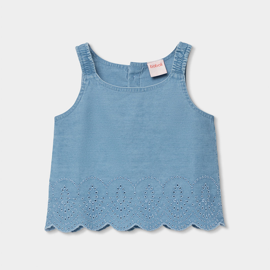 Top denim ricamo per ragazza